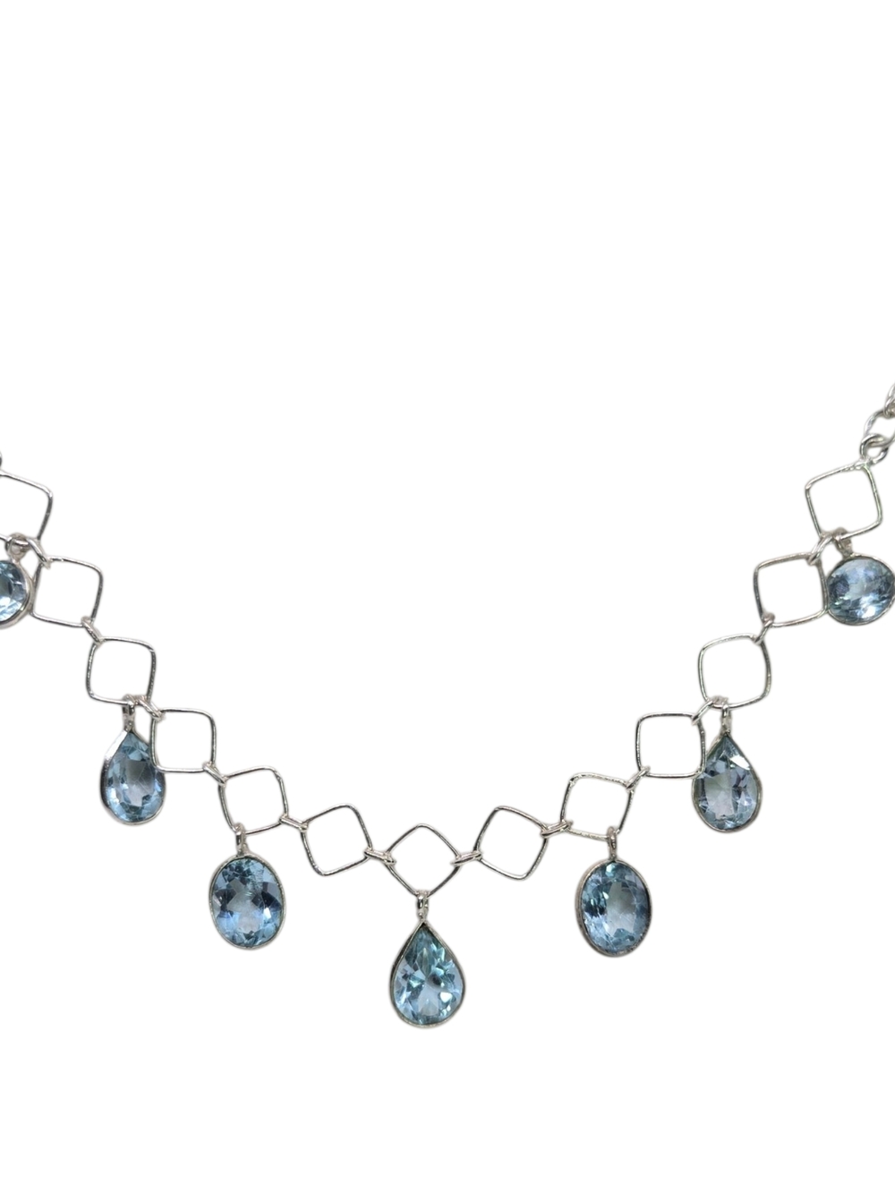 Elegant Sky Blue Topaz Teardrop Necklace - Choker - Sterling Silvef 925